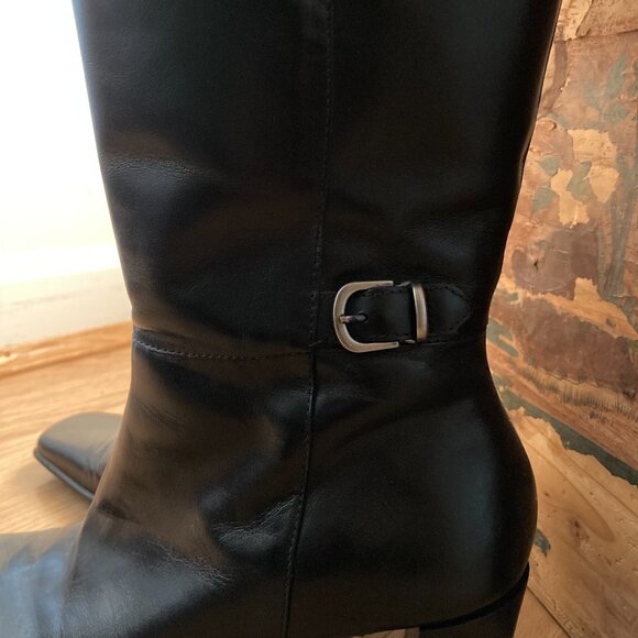 Classic heeled dress leather dress boots, leather lined, black size 7 - Picture 2 of 16